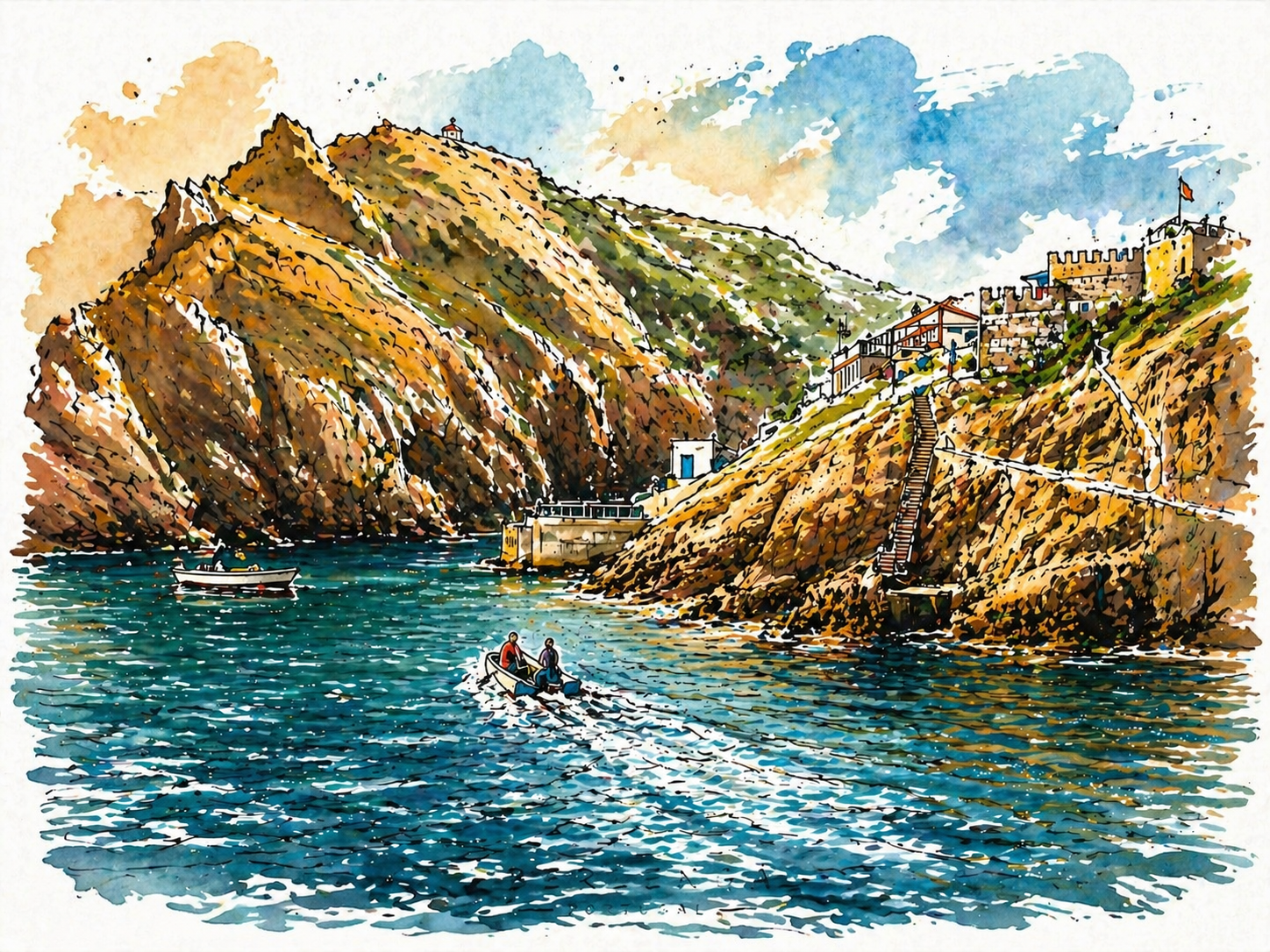 Enseada da Ilha da Berlenga em aguarela